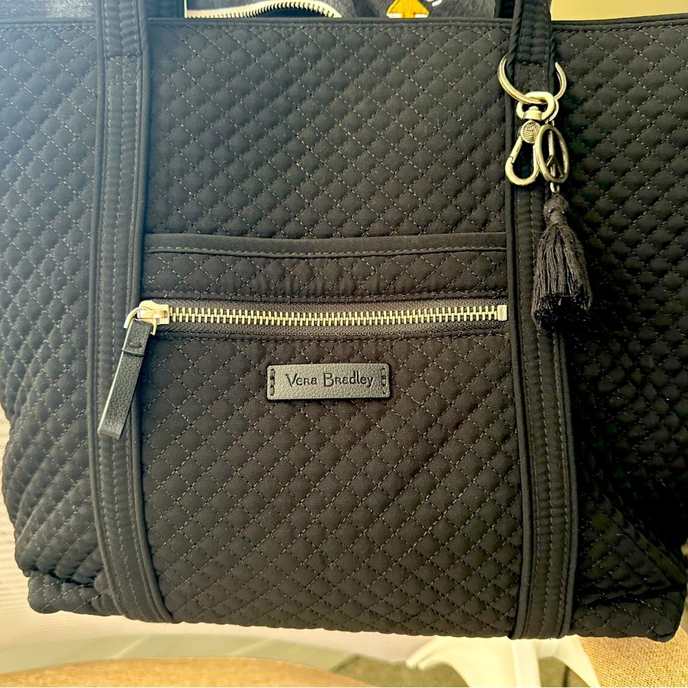 Vera Bradley Black Quilted Tote with Tassel
